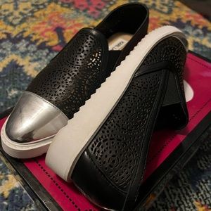 Karl Lagerfeld Paris black and silver slip on shoes